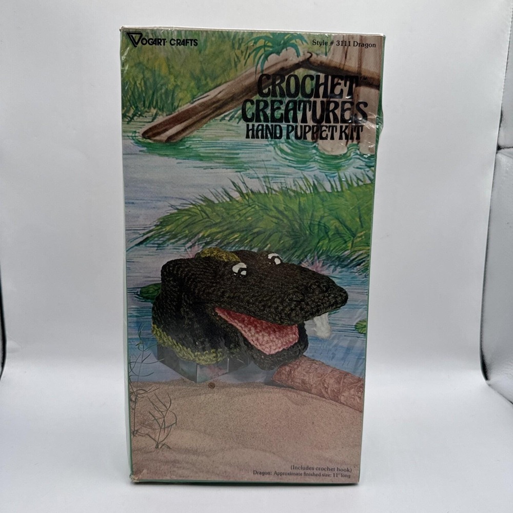 NEW Vintage 1970's Vogart Crafts‎ Crochet Creatures Hand Puppet Kit 3111 DRAGON